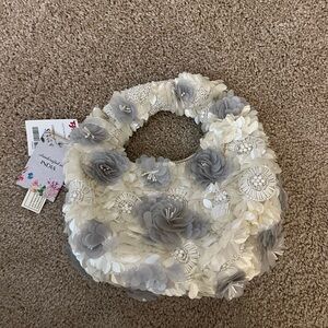 NWT Viral White Floral Sequin and Beaded Bag